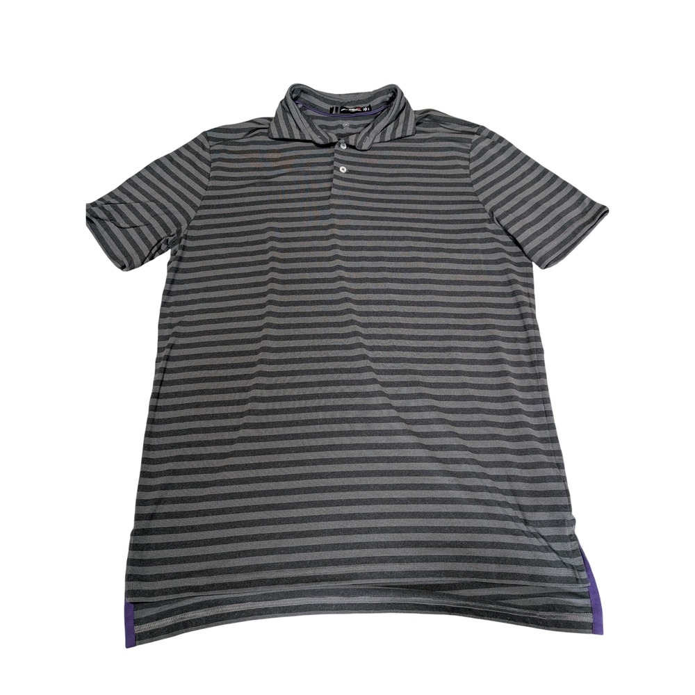RLX Ralph Lauren Polo Shirt Mens Large Grey Black Striped‎ Short Sleeve Golf Top